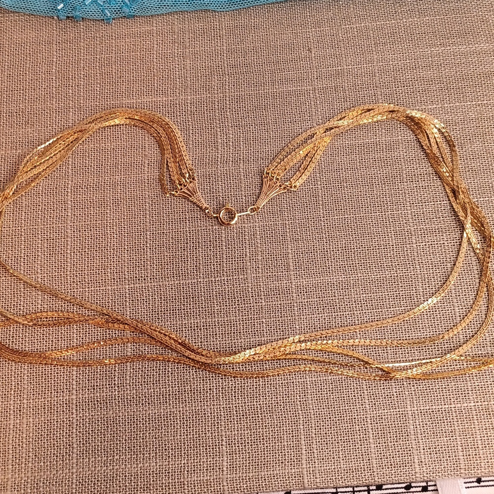 Elegant Gold Tone Layered Five Chain Necklace 18" Long Vintage - Picture 2 of 5